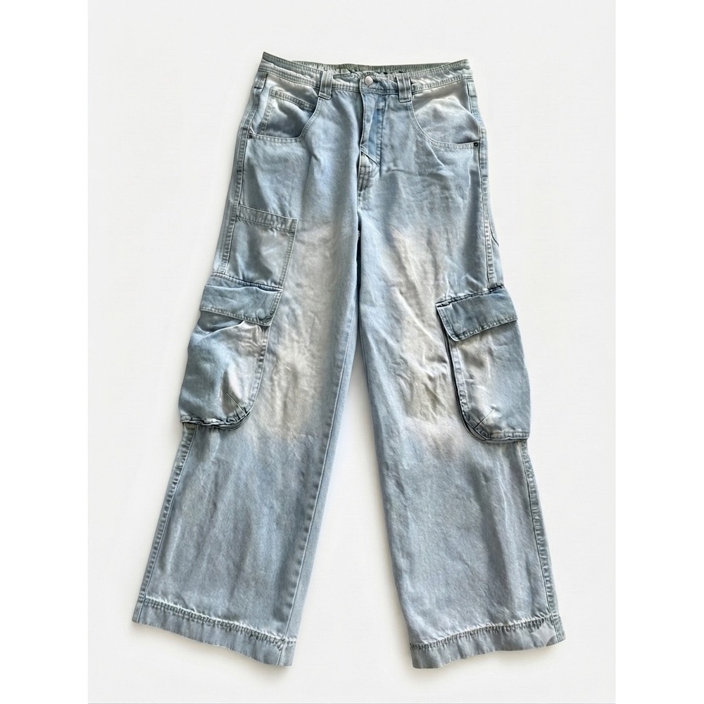 A-Lab 26" Mega Wide Leg Cargo Jeans Light Wash Denim Skater Pants Size 32